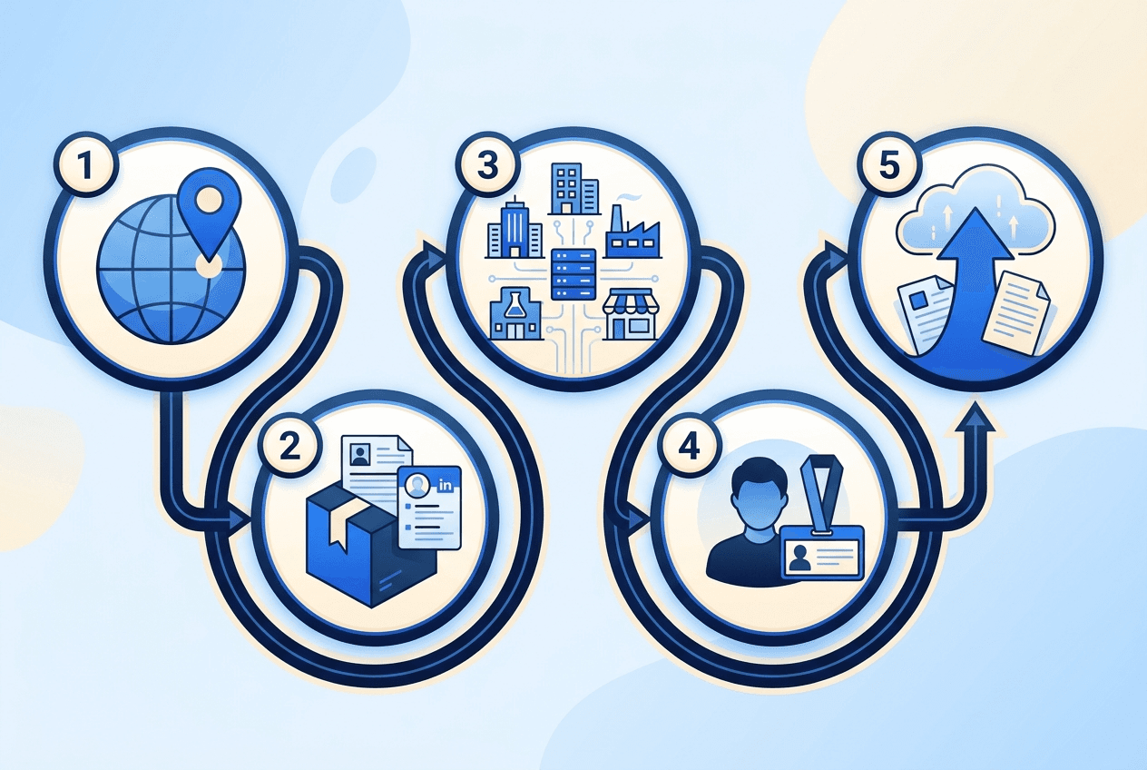 Five-step process illustration from region selection to optimized results